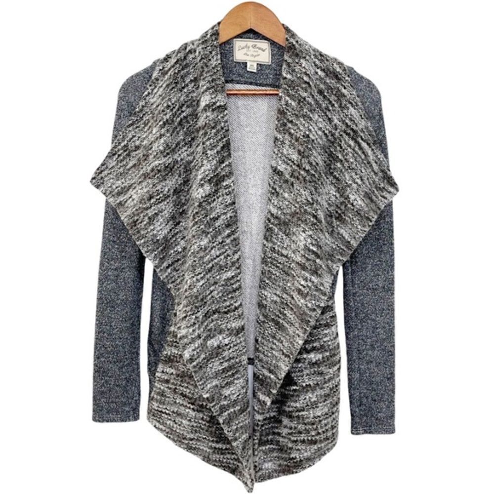 Lucky Brand Draped Mixed Media Open Knit Cardigan Extra Small